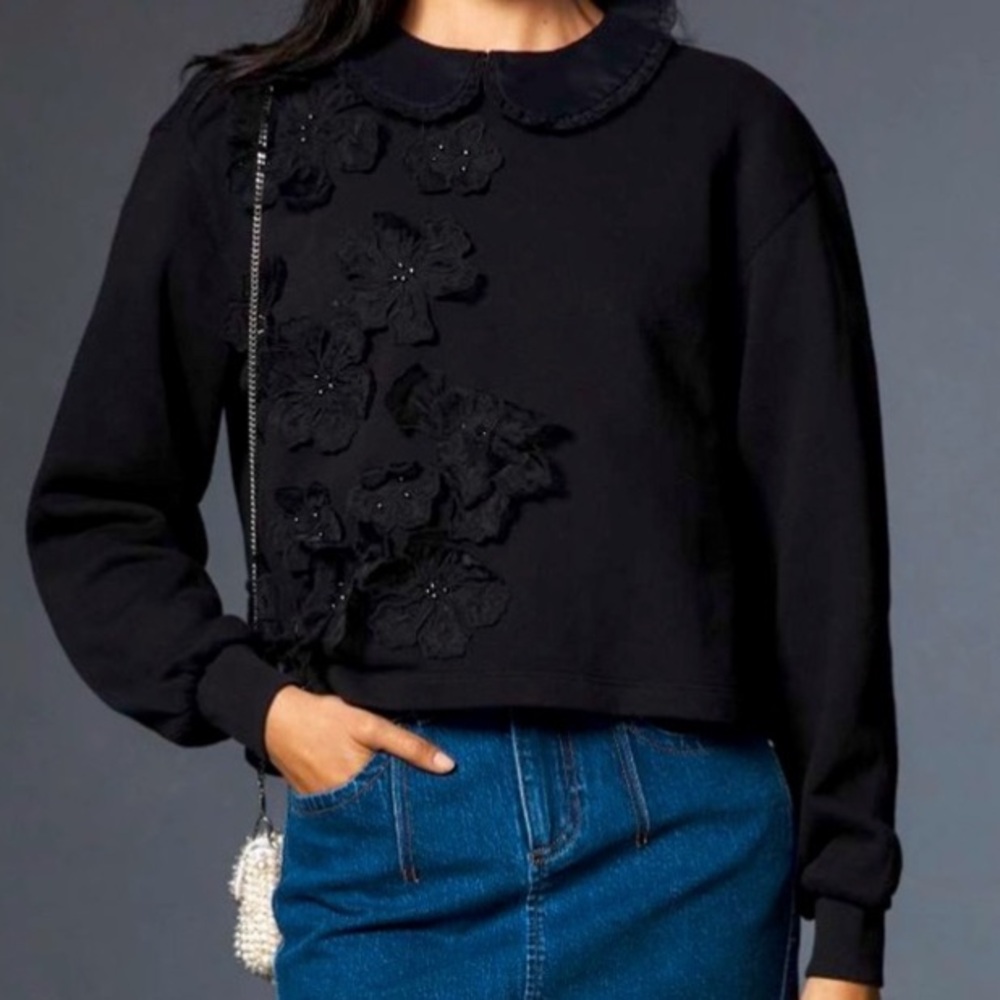 NWT Anthropologie 3-D Appliqué Flower Pullover